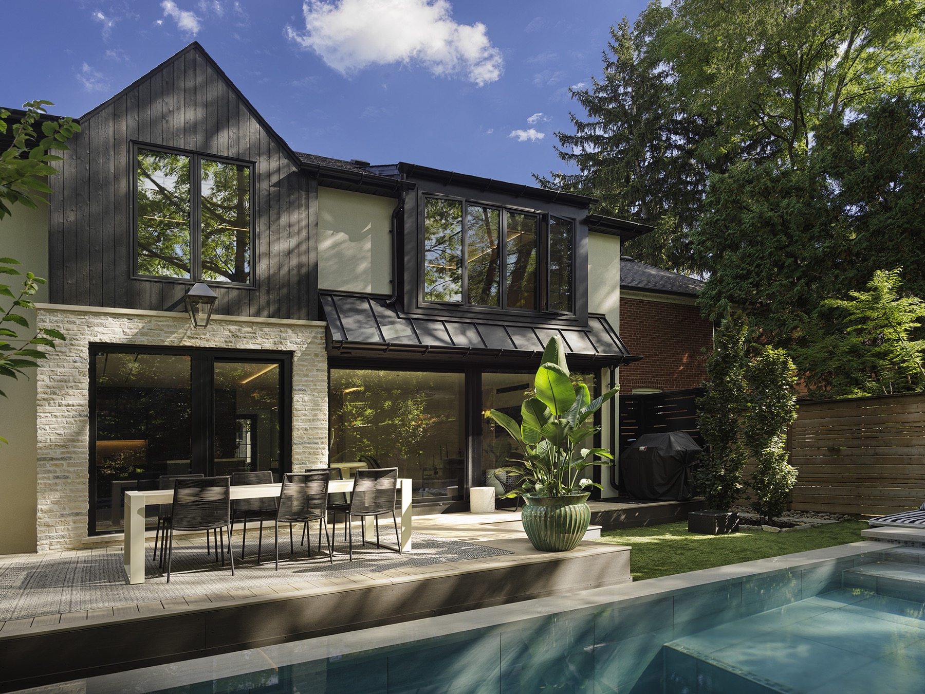 Finished garden and pool terrace at Mill Cove